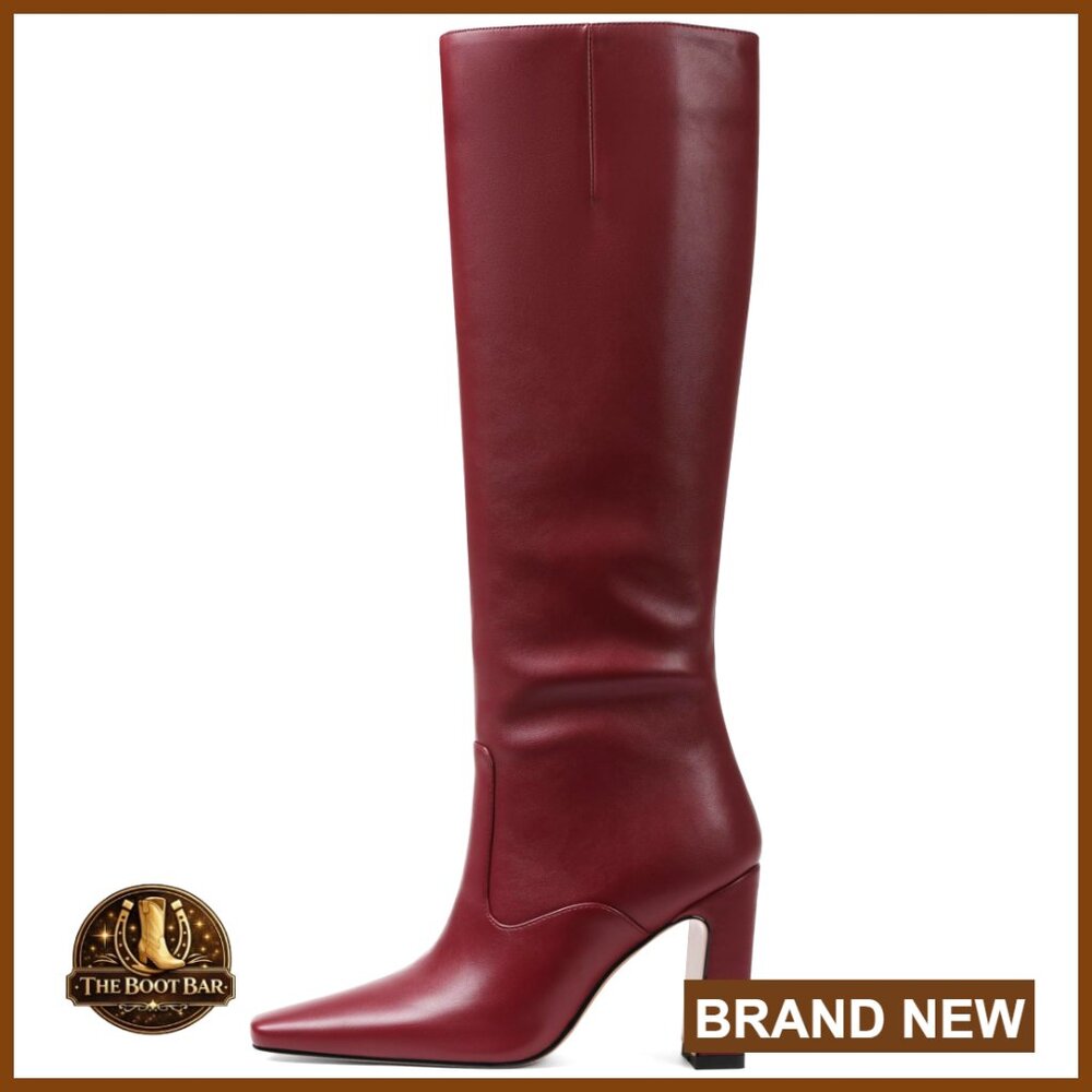 Women's Knee High Boots Chunky Block Heel Square Toe Side Zipper